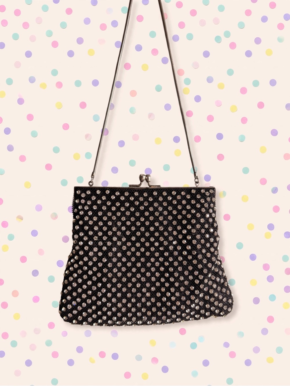 Elegant Black Rhinestone Evening Clutch with Chain Strap